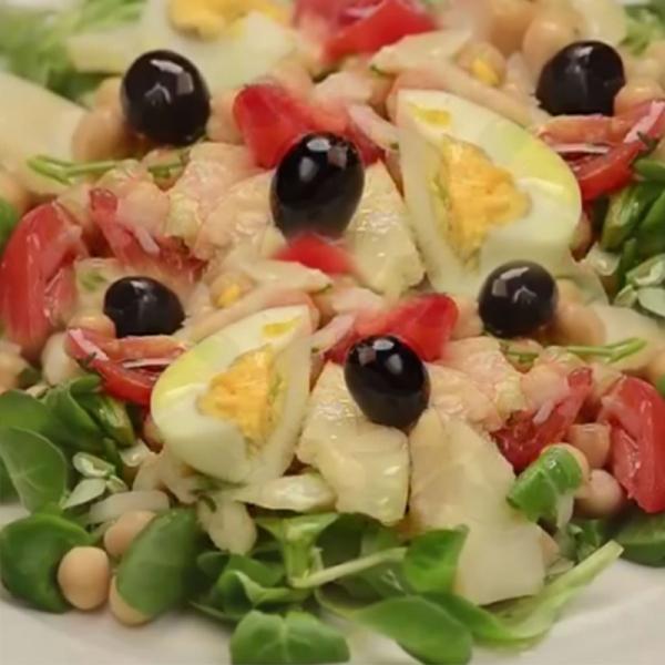 Salada de Bacalhau da Noruega com Grão e Rúcula